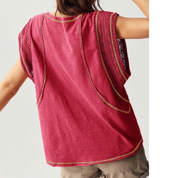 Boho Batwing Lace Sleeve Reverse Stitch Top - Picture 4 of 8